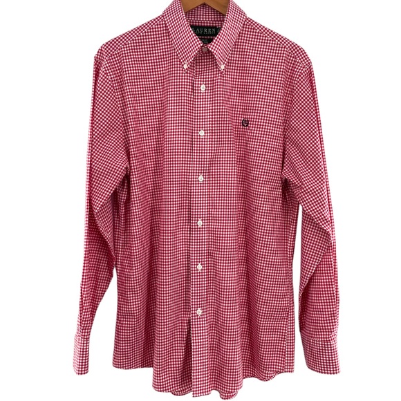 Lauren Ralph Lauren Green Label 100% Cotton Red Gingham Button Down 16 1/2 34-35 - Picture 2 of 13